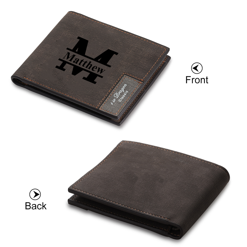 Personalised Letter & Name Billfold Wallet Custom Men's Leather Wallet Gifts for Him Dark Brown-Jessemade AU