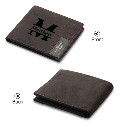 Personalised Letter & Name Billfold Wallet Custom Men's Leather Wallet Gifts for Him Dark Brown-Jessemade AU