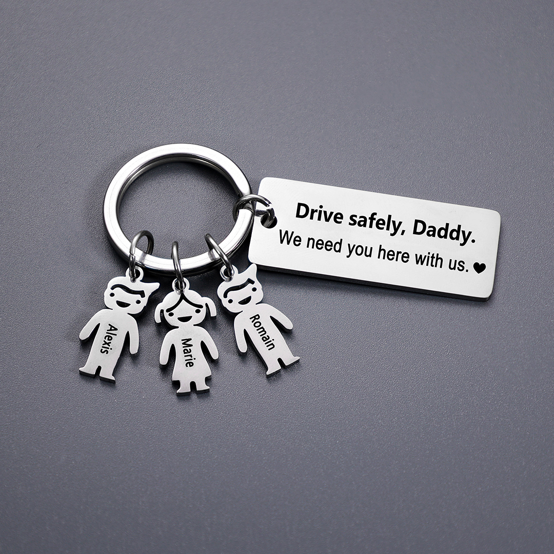 Personalised Keychain with Kid Charm Engraved 3 Names Family Keychain for Him-Jessemade AU