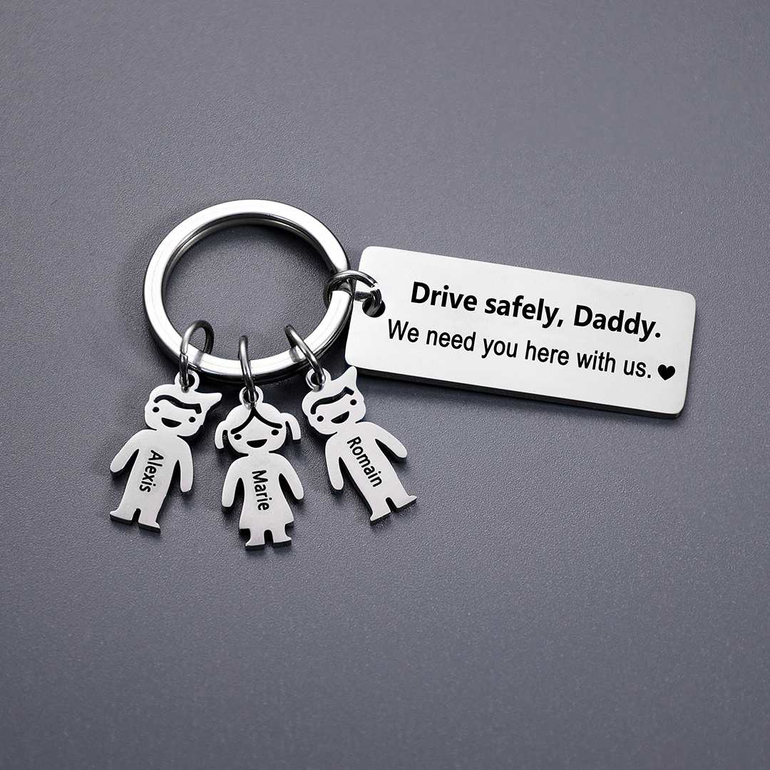 Personalised Keychain with Kid Charm Engraved 3 Names Family Keychain for Him-Jessemade AU