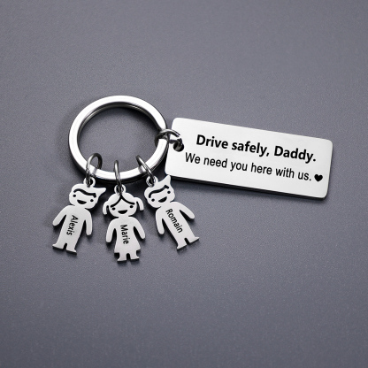 Personalised Keychain with Kid Charm Engraved 3 Names Family Keychain for Him-Jessemade AU