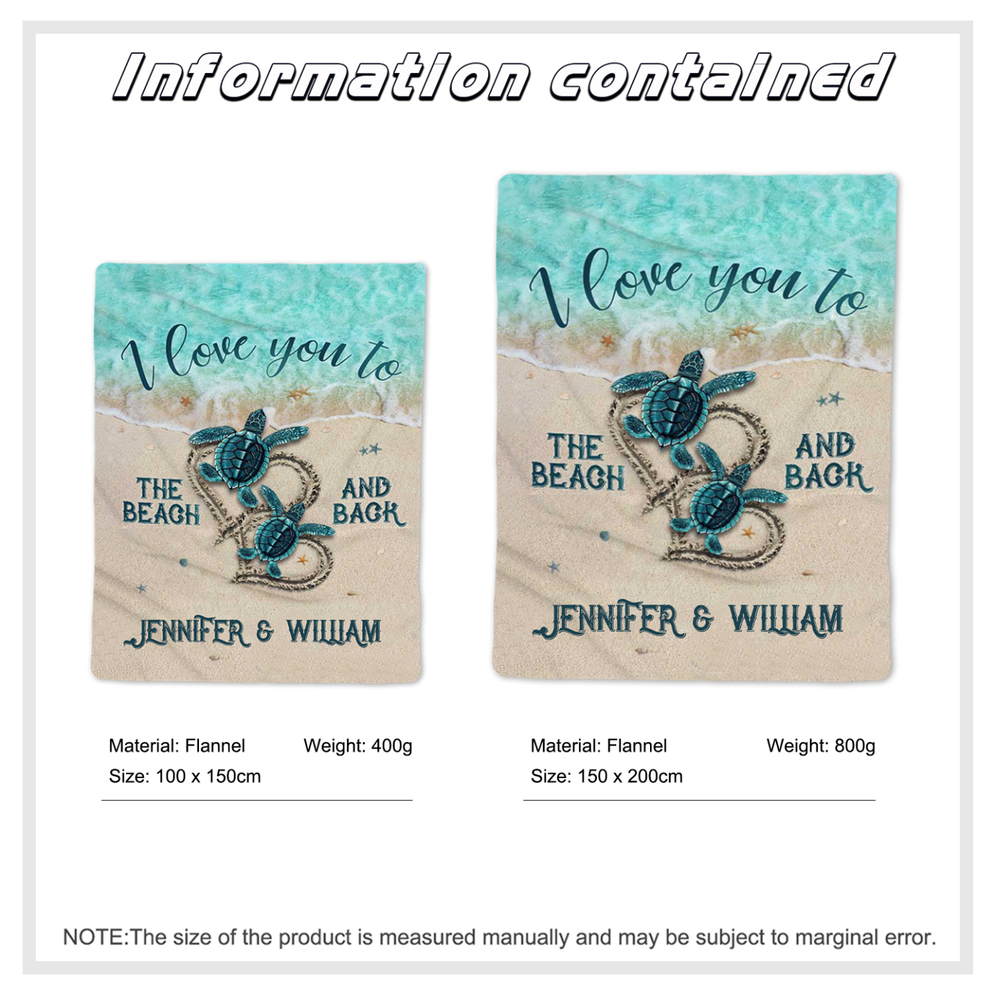 Personalised Couple Blanket Engrave Name Sweet Gift "I love you to the beach and back"-Jessemade AU