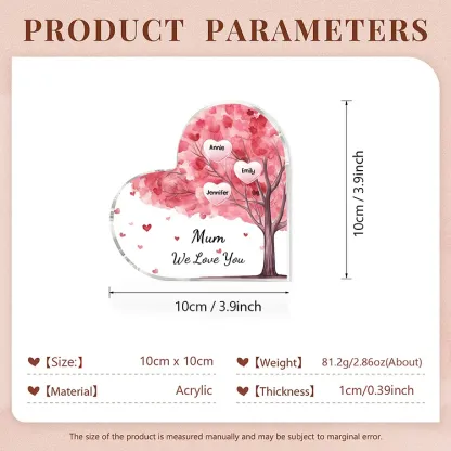 3 Names - Personalised Acrylic Heart Keepsake Custom Text Pink Tree Ornaments Gifts for Grandma/Mother-Jessemade AU