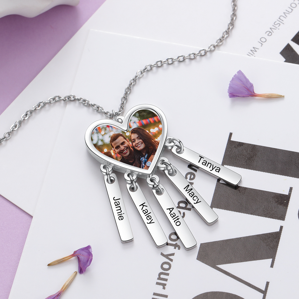 Personalised Photo Necklace Engraved 5 Names Bar Necklace Gifts For Her-Jessemade AU