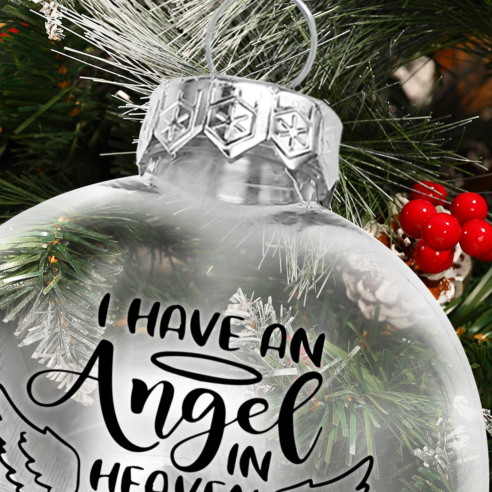 Personalised Feather Ball Memorial Ornament Custom Name Christmas Ornament - I Have An Angel In Heaven-Jessemade AU