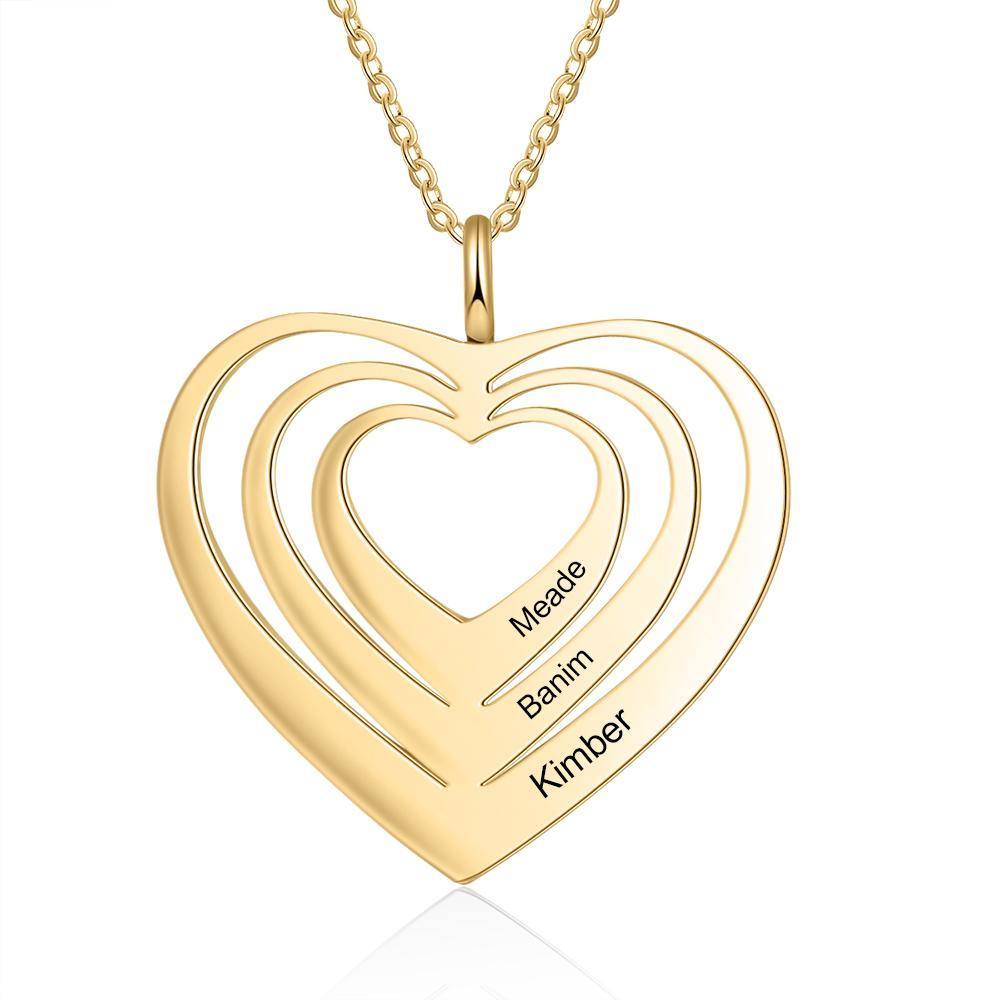 Personalised Family Hearts Necklace Engraved 3 Names Love Heart Necklace Gifts for Her-Jessemade AU