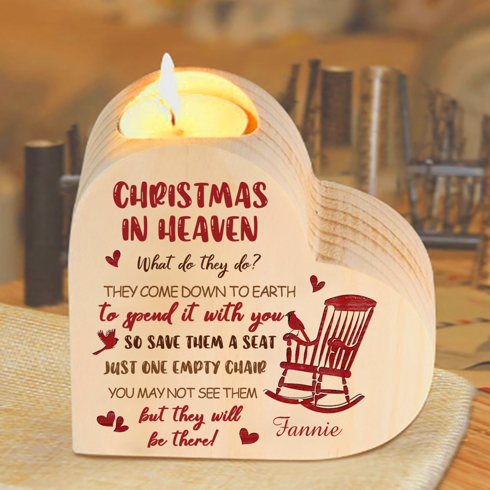 Personalised Wooden Candle Holder Heart-shaped Memorial Candlesticks Customised Name Chair Candle Holder - Christmas In Heaven-Jessemade AU