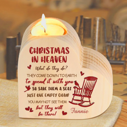 Personalised Wooden Candle Holder Heart-shaped Memorial Candlesticks Customised Name Chair Candle Holder - Christmas In Heaven-Jessemade AU