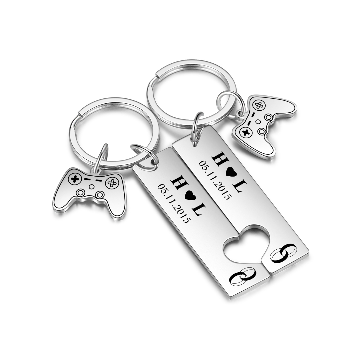 Personalised Couple Keychain Custom 2 Letters & Date Keyring Game Console Valentine's Day Gift for Him/Her-Jessemade AU