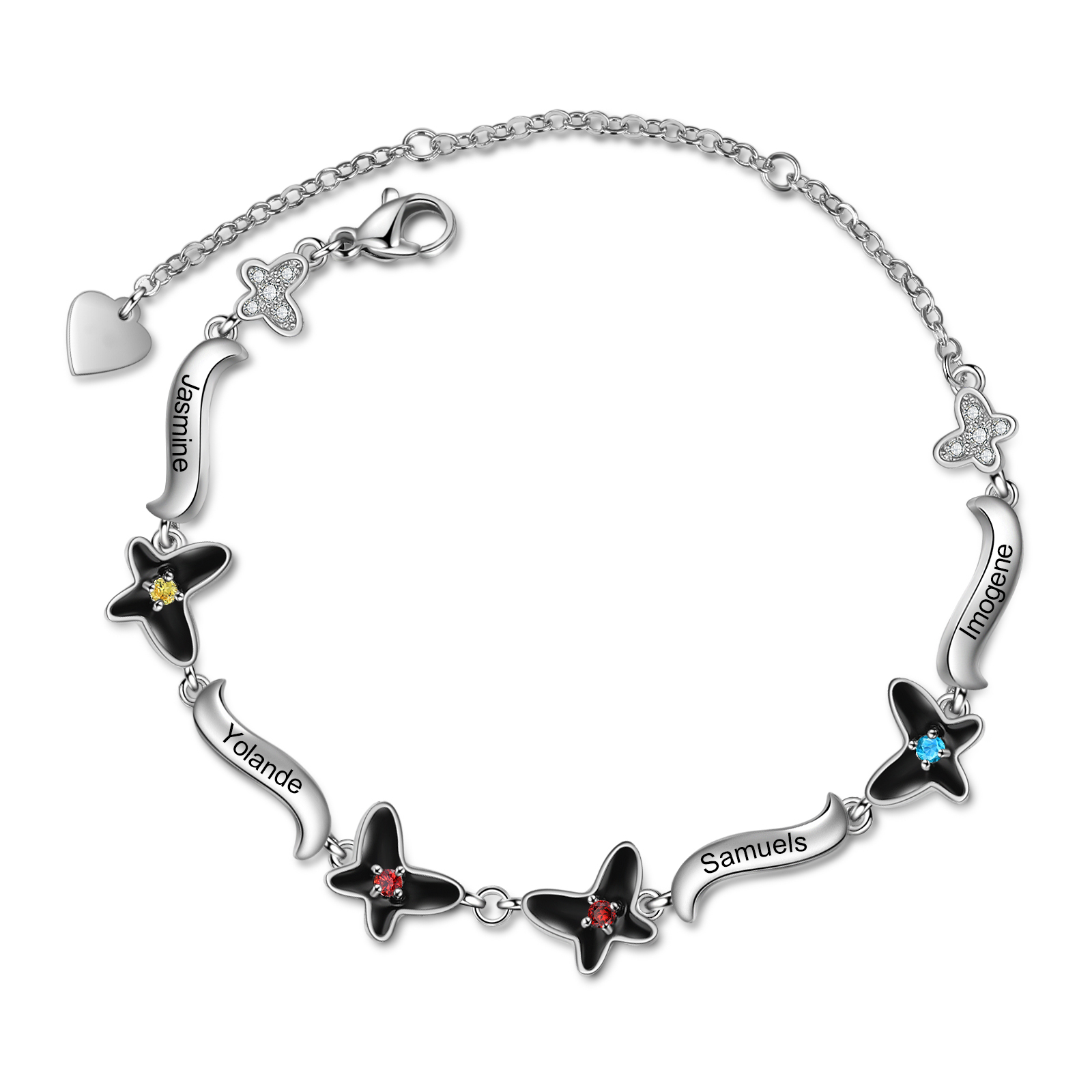 Personalised Butterfly Bracelet With 4 Birthstones Engrave Names Necklace Gift For Women-Jessemade AU