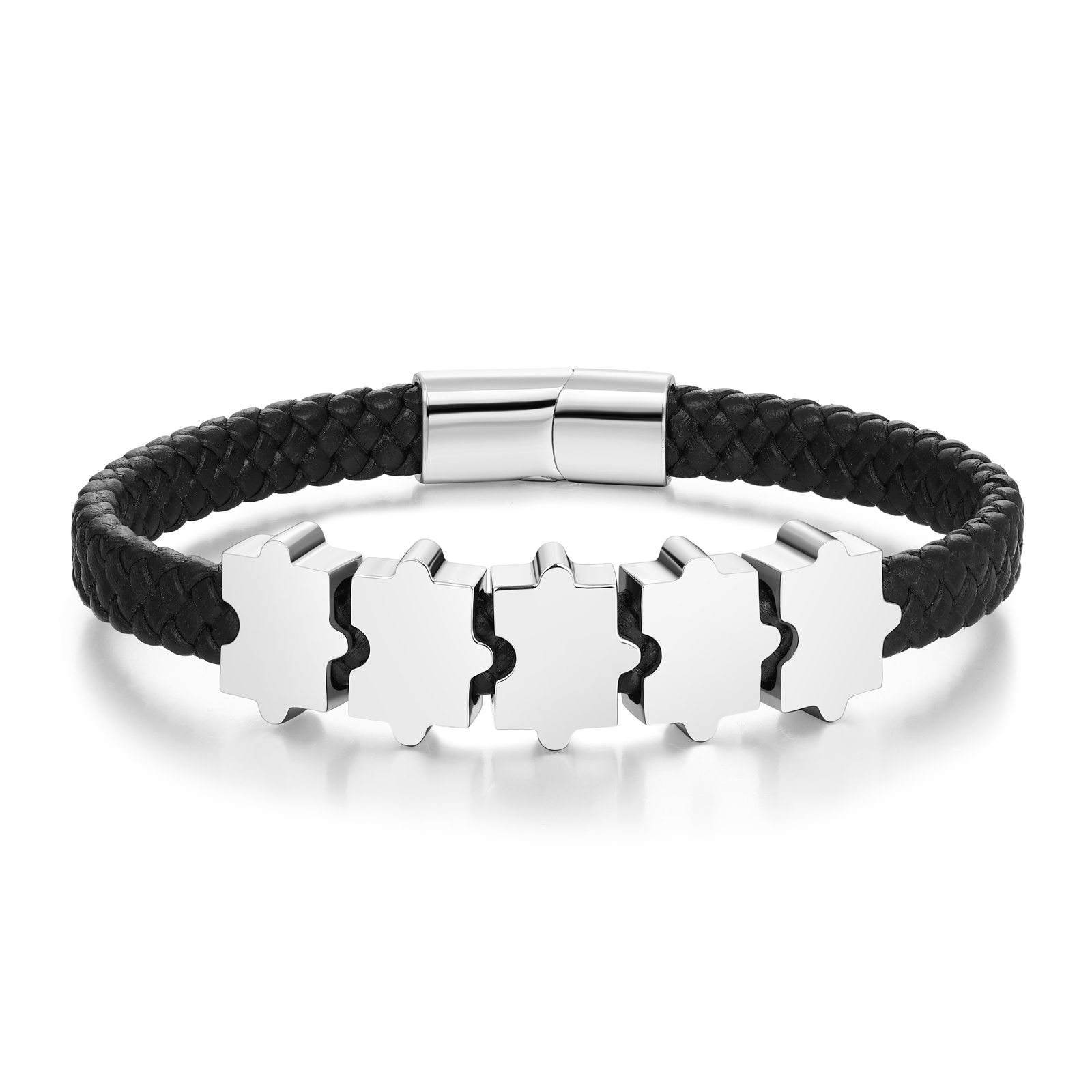 Custom Family Puzzle Bracelet Engrave 5 Names Leather Bracelet Father's Day Gifts for Dad-Jessemade AU
