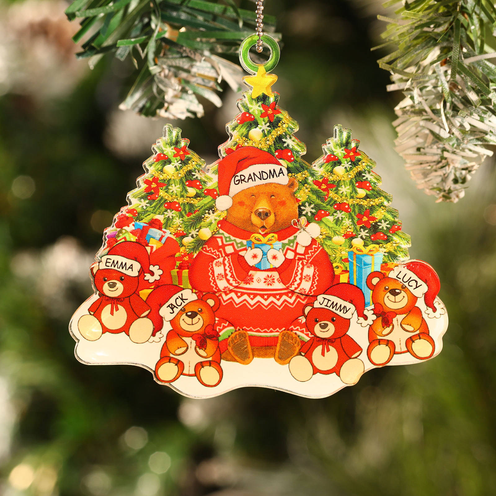5 Names - Personalised Acrylic Christmas Bear Ornaments Customised Text & Name Xmas Pendant Gifts for Family-Jessemade AU