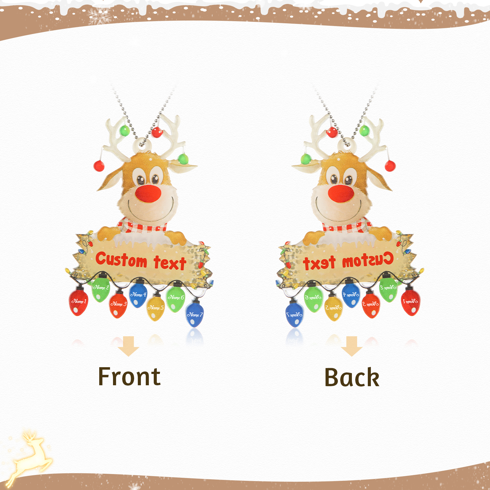 7 Names - Personalised Acrylic Christmas Reindeer Ornaments Customised Text & Name Xmas Pendant Gifts for Family-Jessemade AU