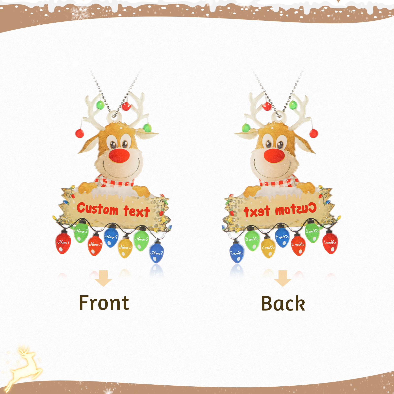 7 Names - Personalised Acrylic Christmas Reindeer Ornaments Customised Text & Name Xmas Pendant Gifts for Family-Jessemade AU