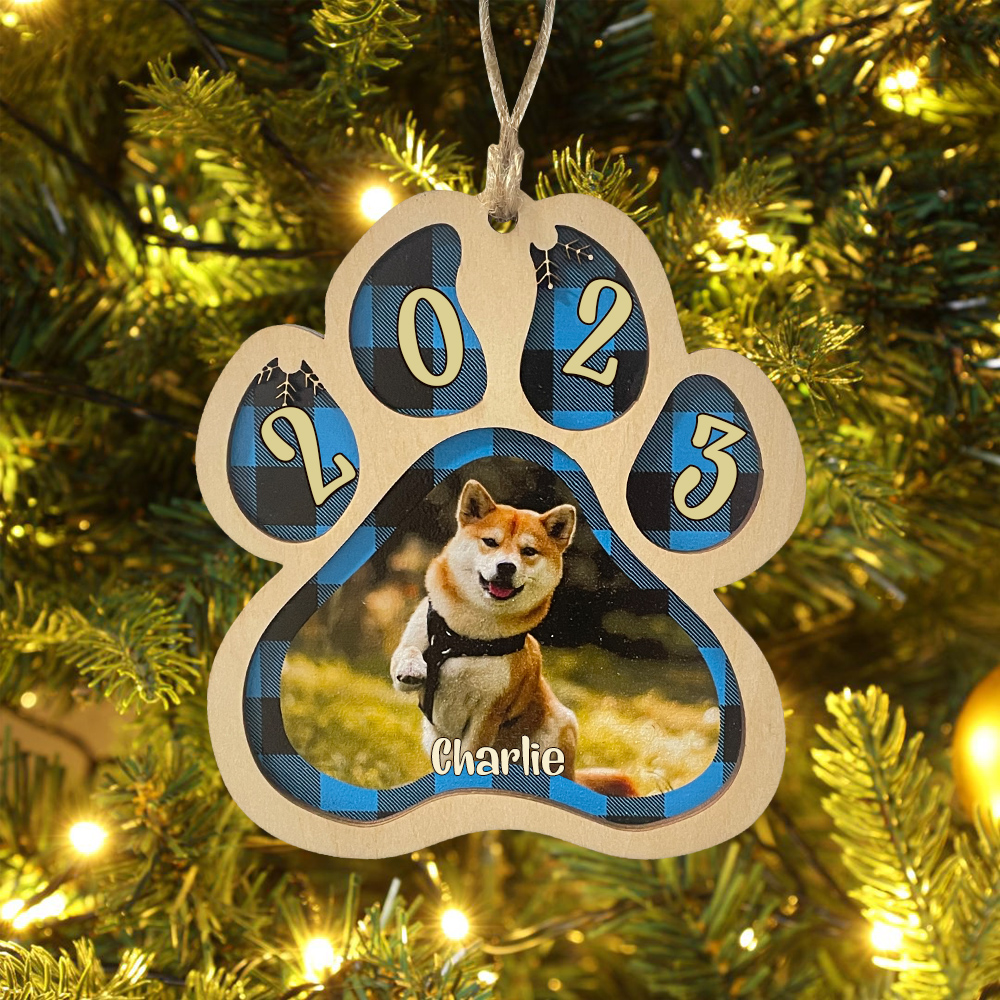 Personalised Christmas Dog Paw Ornament Custom Name & Photo & Year Christmas Gifts-Jessemade AU