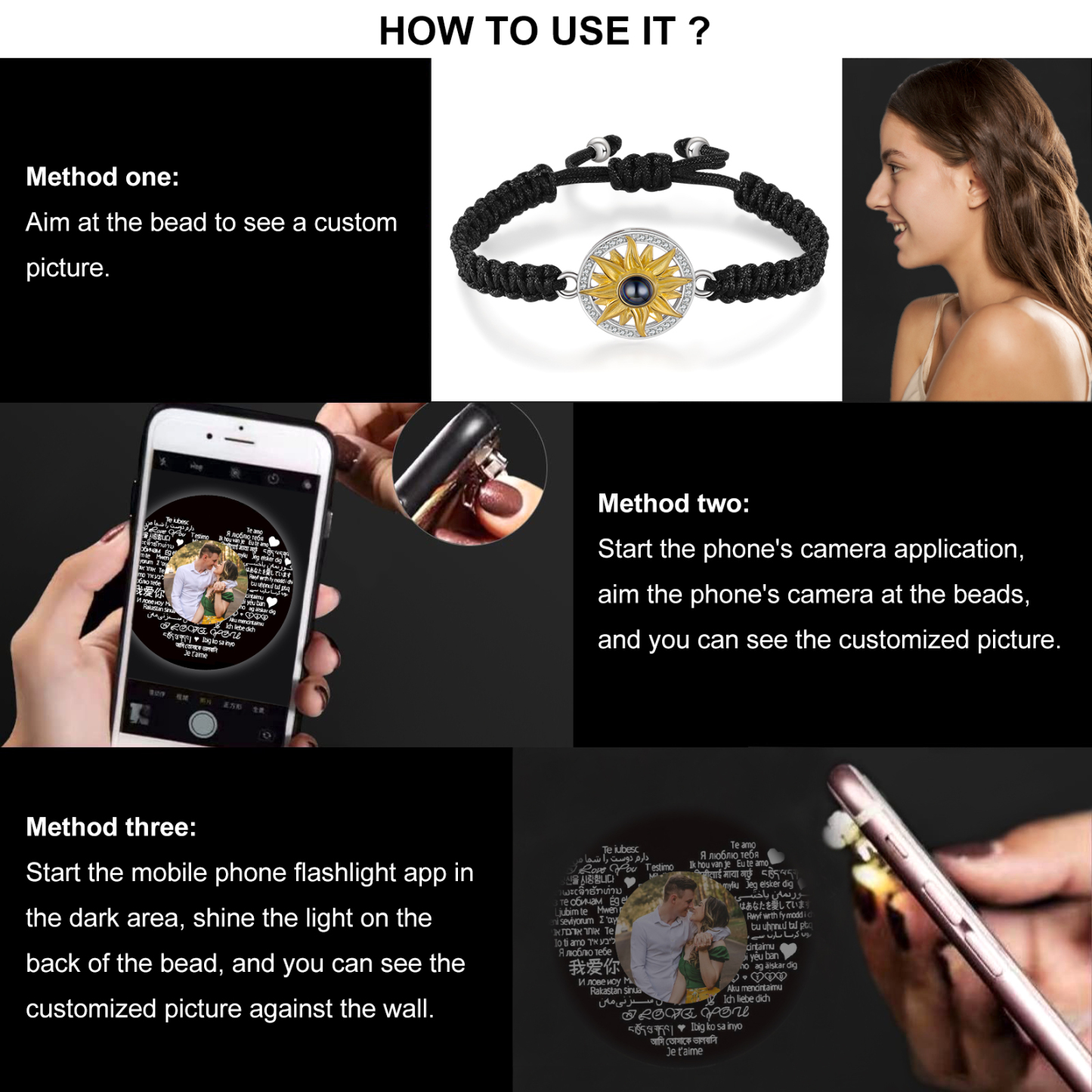 Personalised Projection Weave Bracelet Customised Colourful Photo & Copywriting Bracelet Adjustable Bracelet Personalised Gift for Couples-Jessemade AU