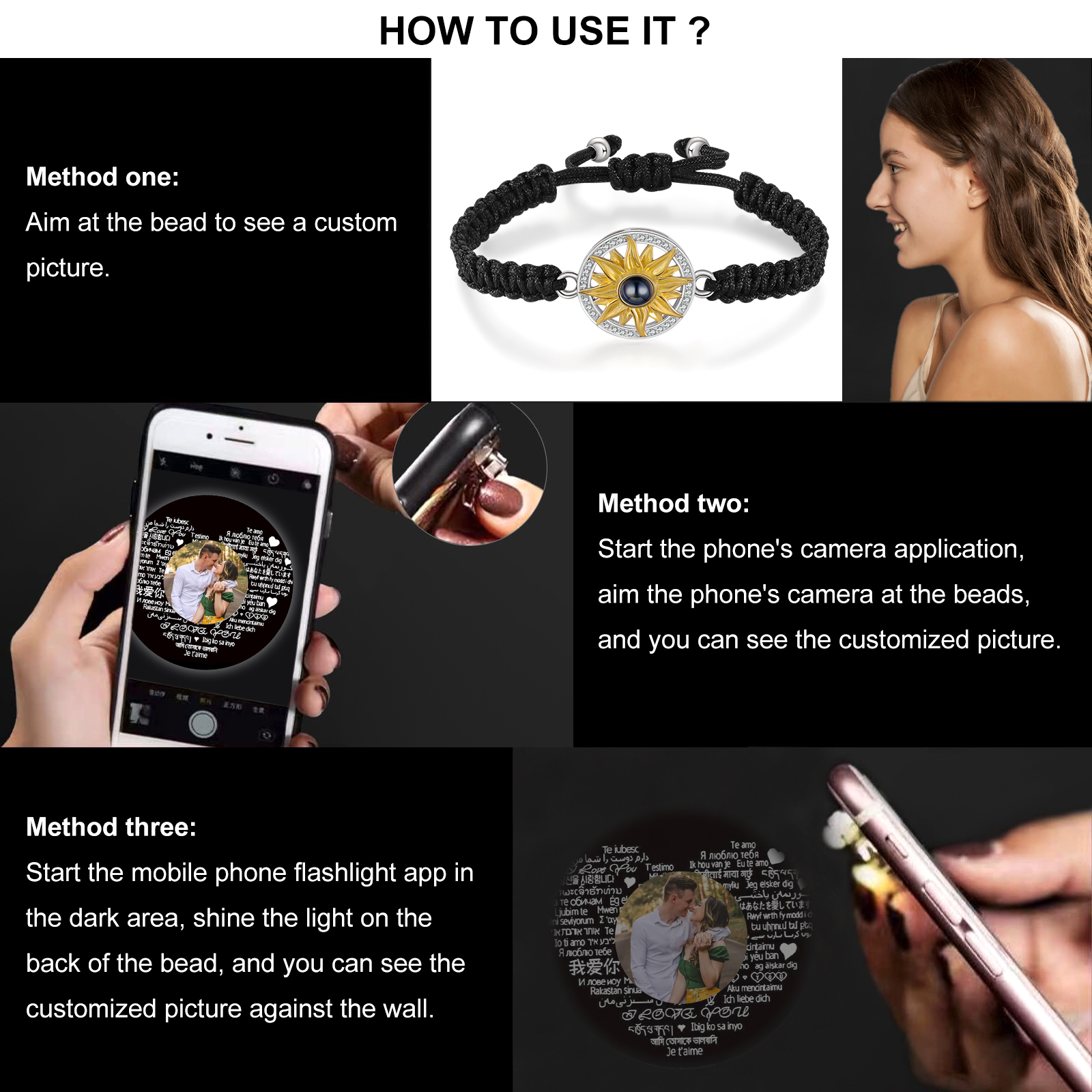 Personalised Projection Weave Bracelet Customised Colourful Photo & Copywriting Bracelet Adjustable Bracelet Personalised Gift for Couples-Jessemade AU