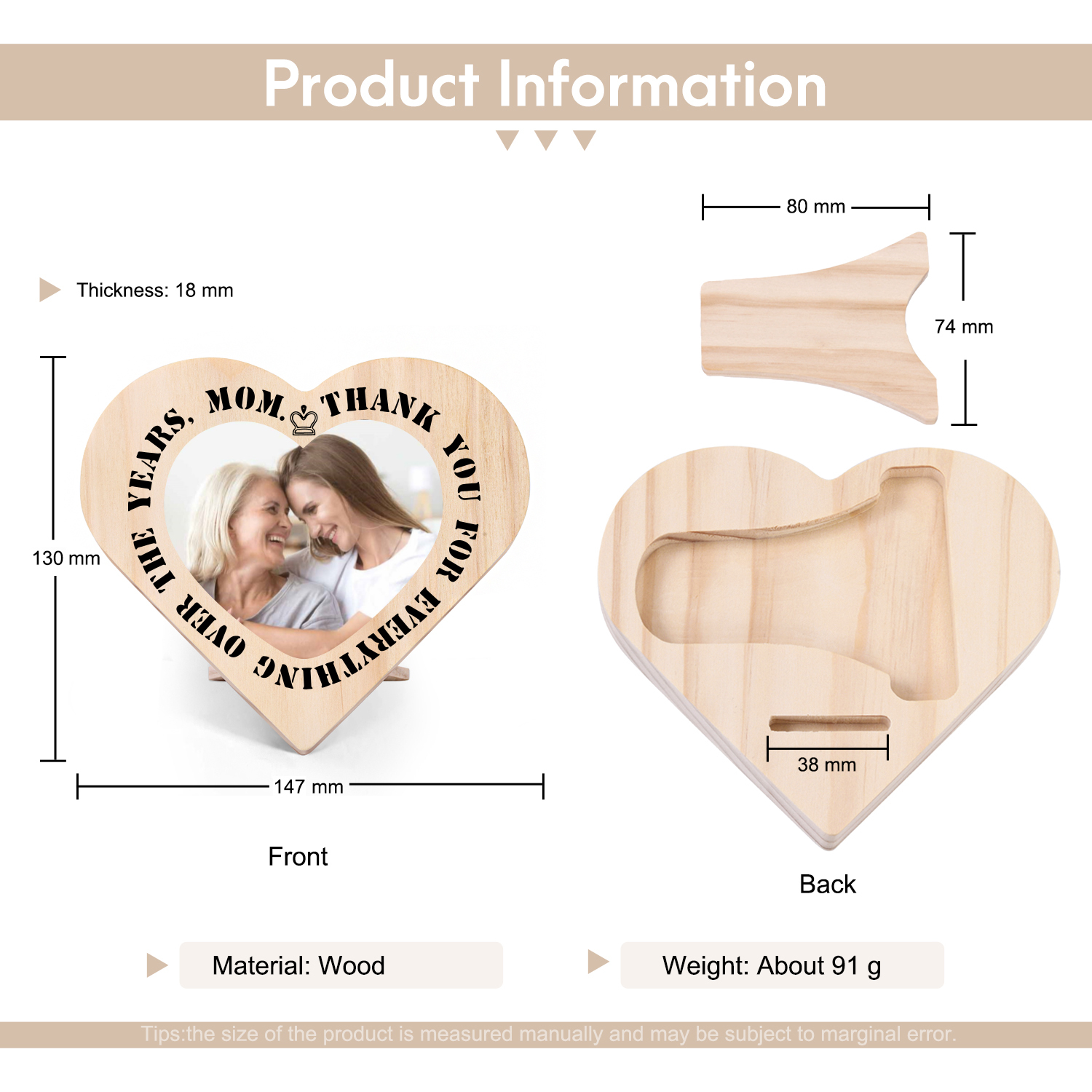 To My Mom Personalised Photo Wooden Heart Keepsake Desktop Ornament "For all the times I forgot to thank you" Mothers Gifts-Jessemade AU