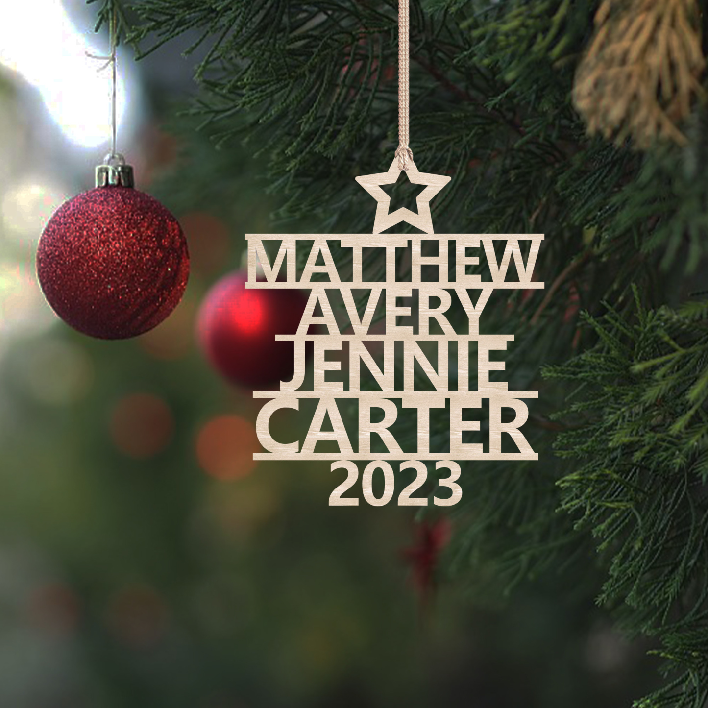 4 Names - Personalised Christmas Tree Ornaments Customised Name Xmas Wooden Decor Gifts for Family Friends-Jessemade AU