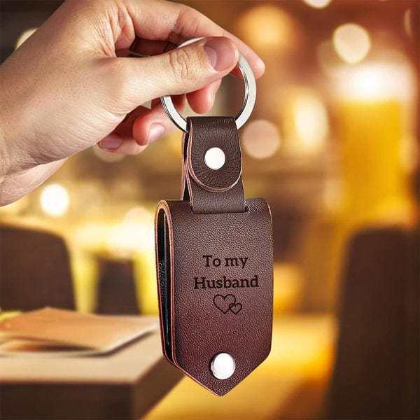 Personalised Photo Keychain Custom Text Leather Keyring Valentine's Day Gift