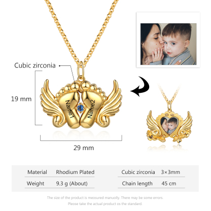 Personalised Baby Feet Photo Locket Necklace with Birthstone Custom Names Necklace-Jessemade AU
