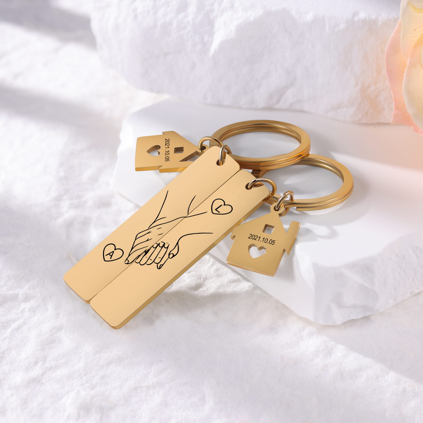 Holding Hands Couple Keychain Set Personalised Date Initial Matching Couple Gifts-Jessemade AU