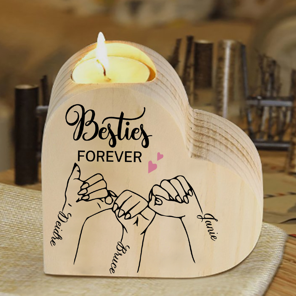 Besties Forever Wooden Candle Holder Customised 3 Names Pinky Swear Candlesticks -Jessemade AU