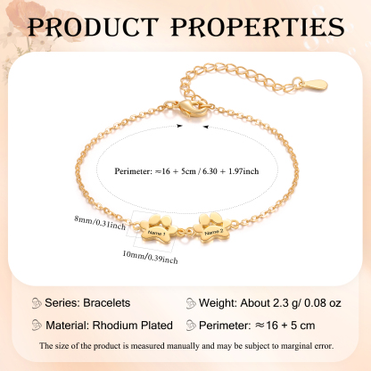 Pet Paw Custom 2 Names Bracelet Gold Adjustable Bracelet Dog Cat Paw Personalised Birthday Gift for Her-Jessemade AU
