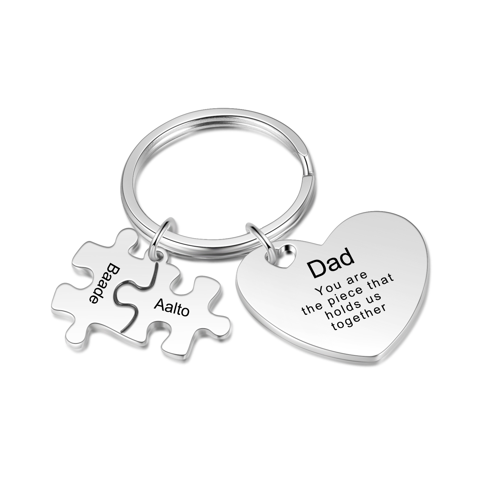 2 Names - Personalised Puzzle Pieces Keychain Custom 1 Text Heart Keychain Gifts For Dad/Mom-Jessemade AU