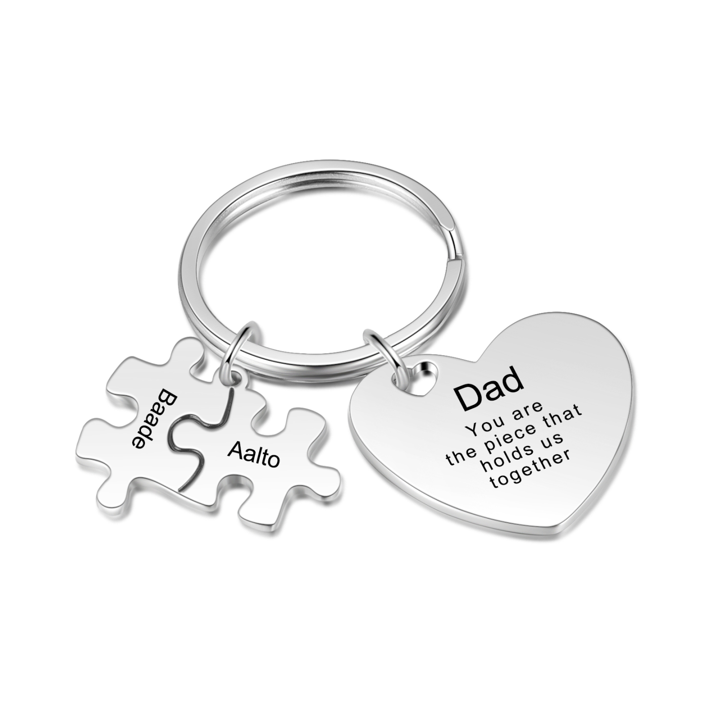 2 Names - Personalised Puzzle Pieces Keychain Custom 1 Text Heart Keychain Gifts For Dad/Mom-Jessemade AU