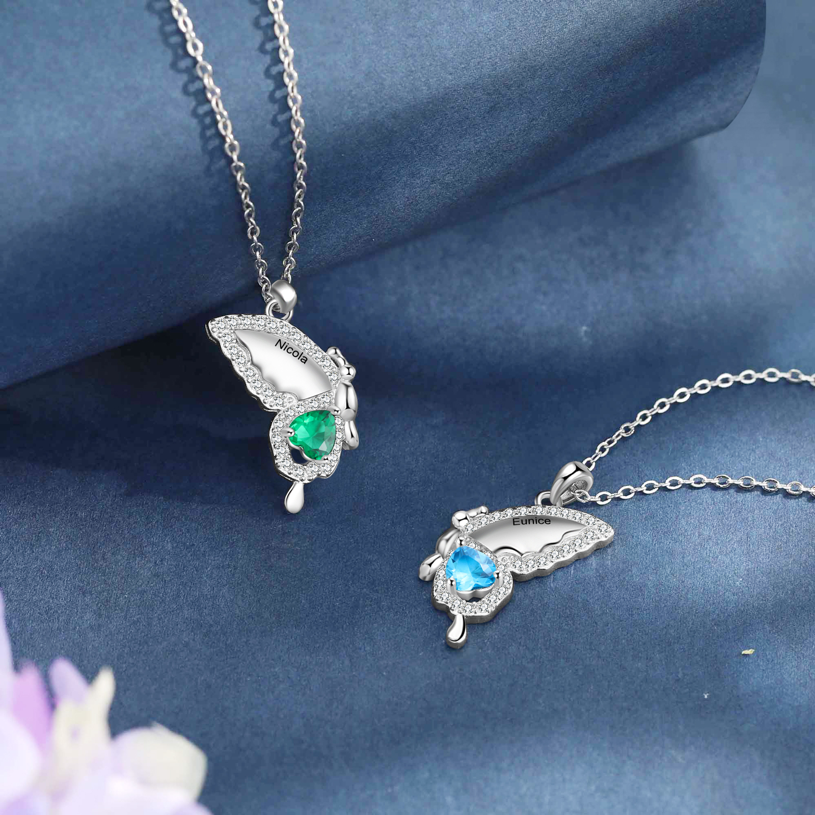 Butterfly Necklace Set Customised Birthstones & Names Necklace Mother and Daughter Necklaces Birthday Gift for Friends-Jessemade AU