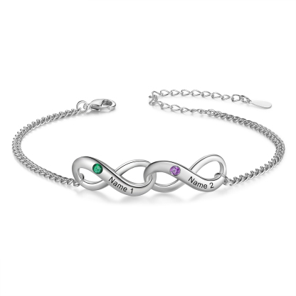 Personalised Infinity Bracelet Custom 2 Birthstones & 2 Names Bracelet Birthday Gift for Her-Jessemade AU