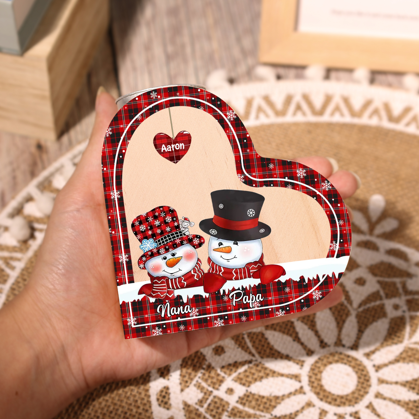 Heart-Shaped Christmas Candle Holder Engraved 3 Names Snowman Candlesticks Personalised Gift for Family-Jessemade AU