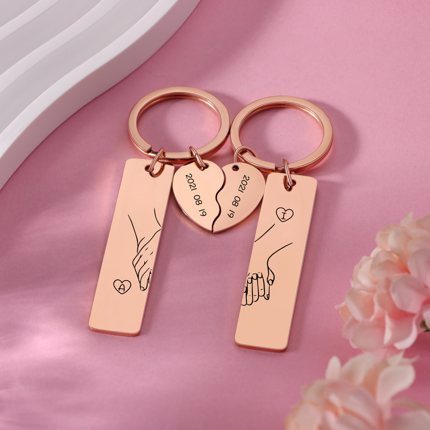 Personalised Hand in Hand Couple Keychain Set Engrave Name Matching Couple Gifts-Jessemade AU