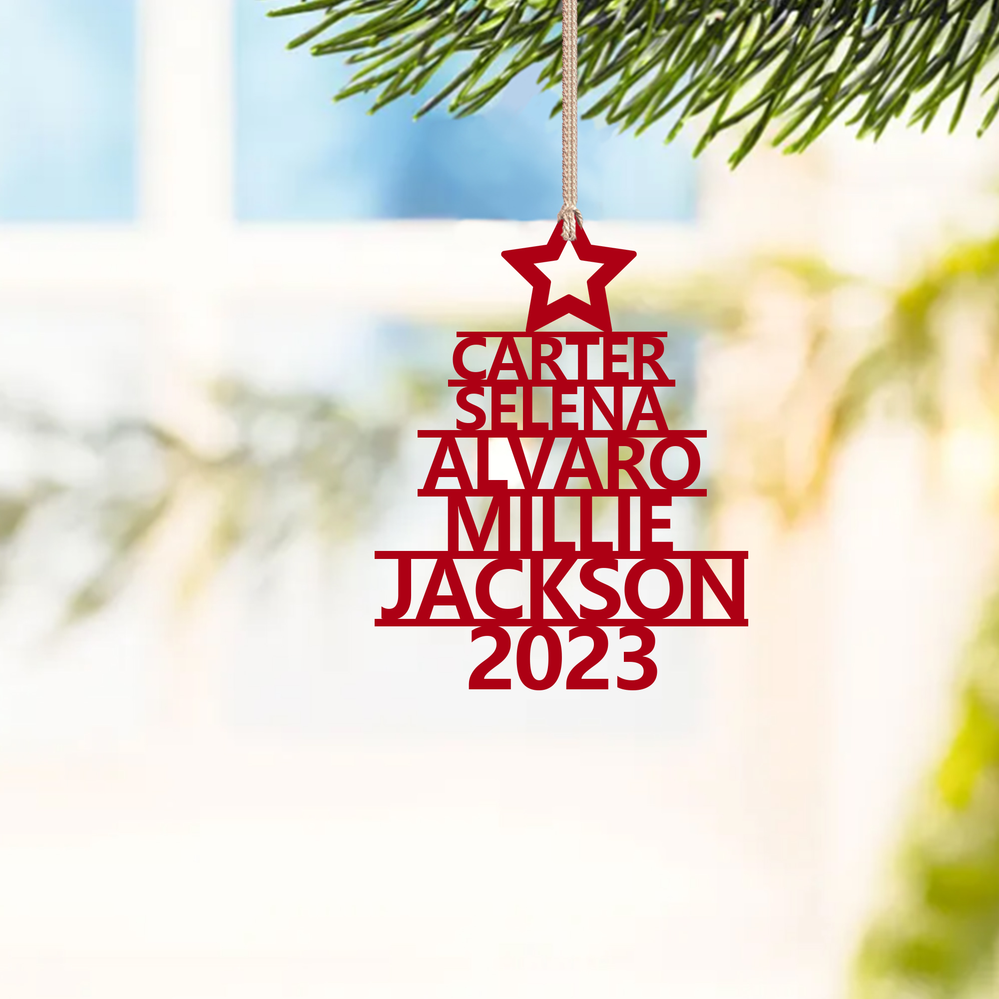 5 Names - Personalised Christmas Tree Ornaments Customised Name Xmas Wooden Decor Gifts for Family Friends-Jessemade AU