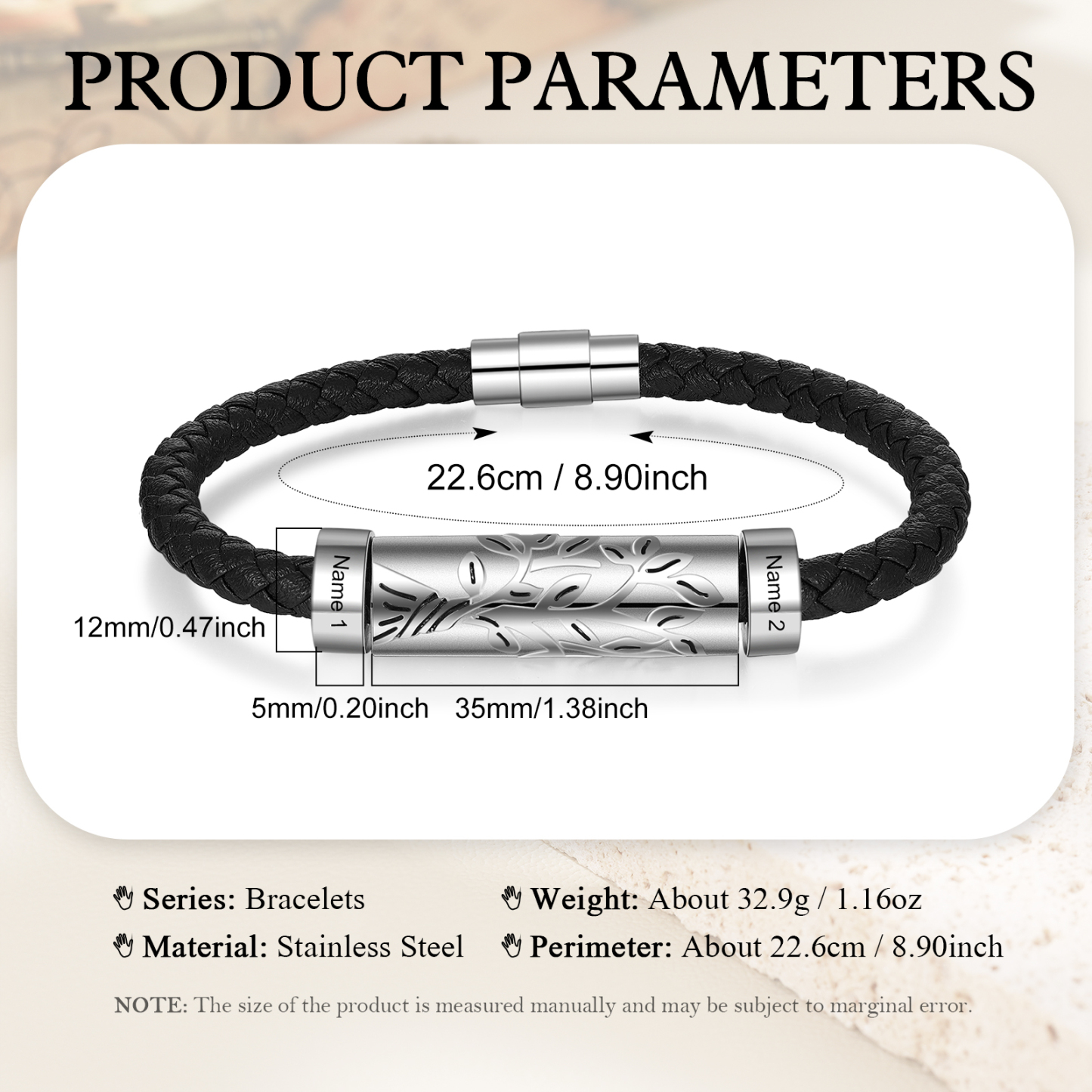 Personalised Men Leather Braided Bracelet Custom 2 Names Bracelet For Him-Jessemade AU