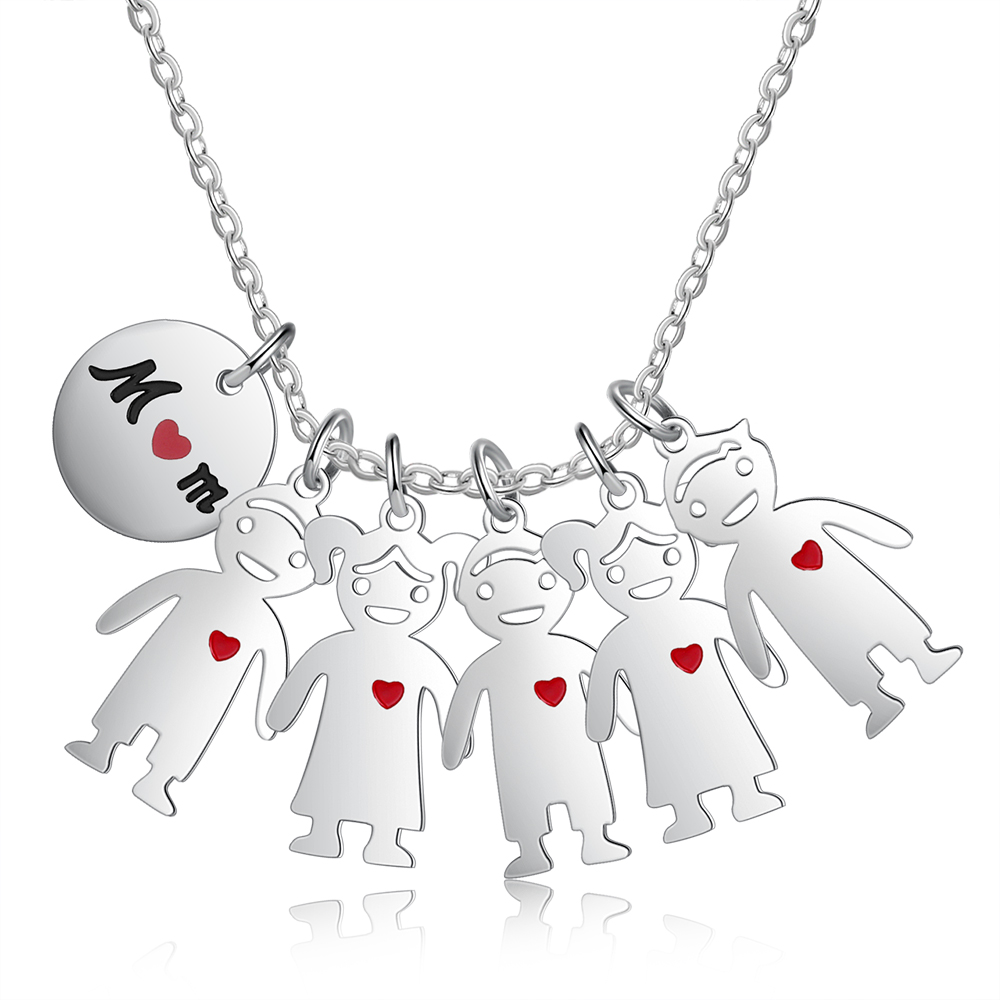 Personalised 5 Kids Charm Necklace Engraved Names Gift For Mother-Jessemade AU