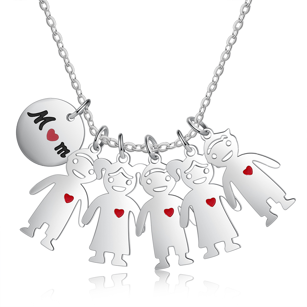 Personalised 5 Kids Charm Necklace Engraved Names Gift For Mother-Jessemade AU