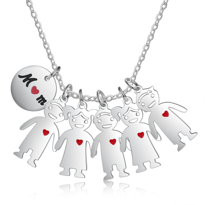 Personalised 5 Kids Charm Necklace Engraved Names Gift For Mother-Jessemade AU