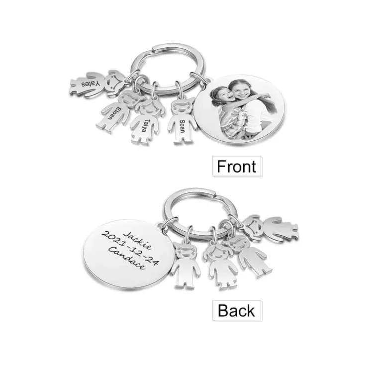 4 Names - Personalised Photo Keychain with Kid Charm Custom Text Keyring Gifts for Father/Mother-Jessemade AU