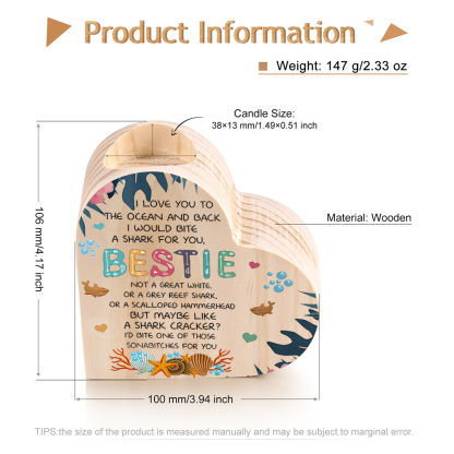 To My Bestie Candle Holder Wooden Candlesticks - I Love You To The Ocean And Back I Would Bite A Shark For You-Jessemade AU