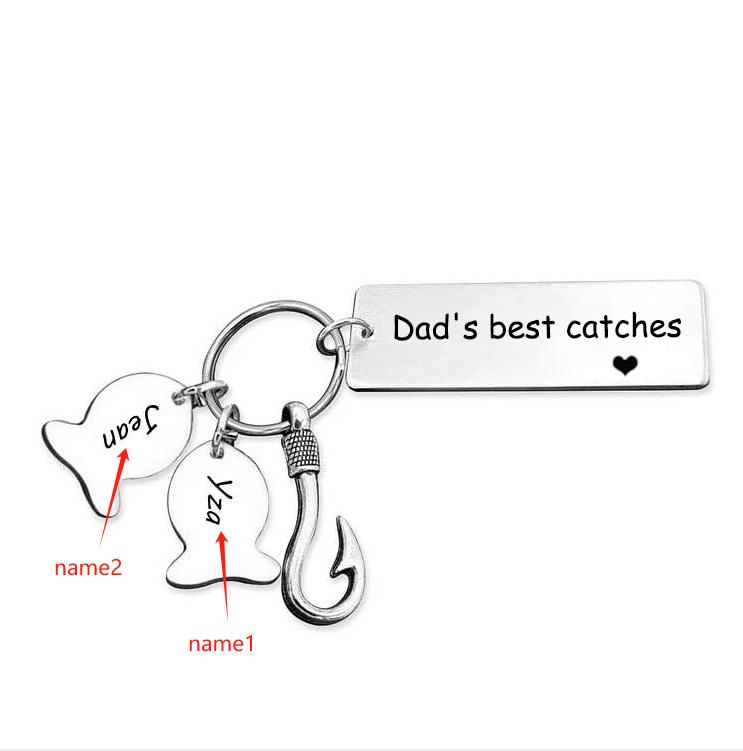 Personalised 2 Names Keychain Fish Charms Keychain Gifts For Daddy - Dad's best catches-Jessemade AU