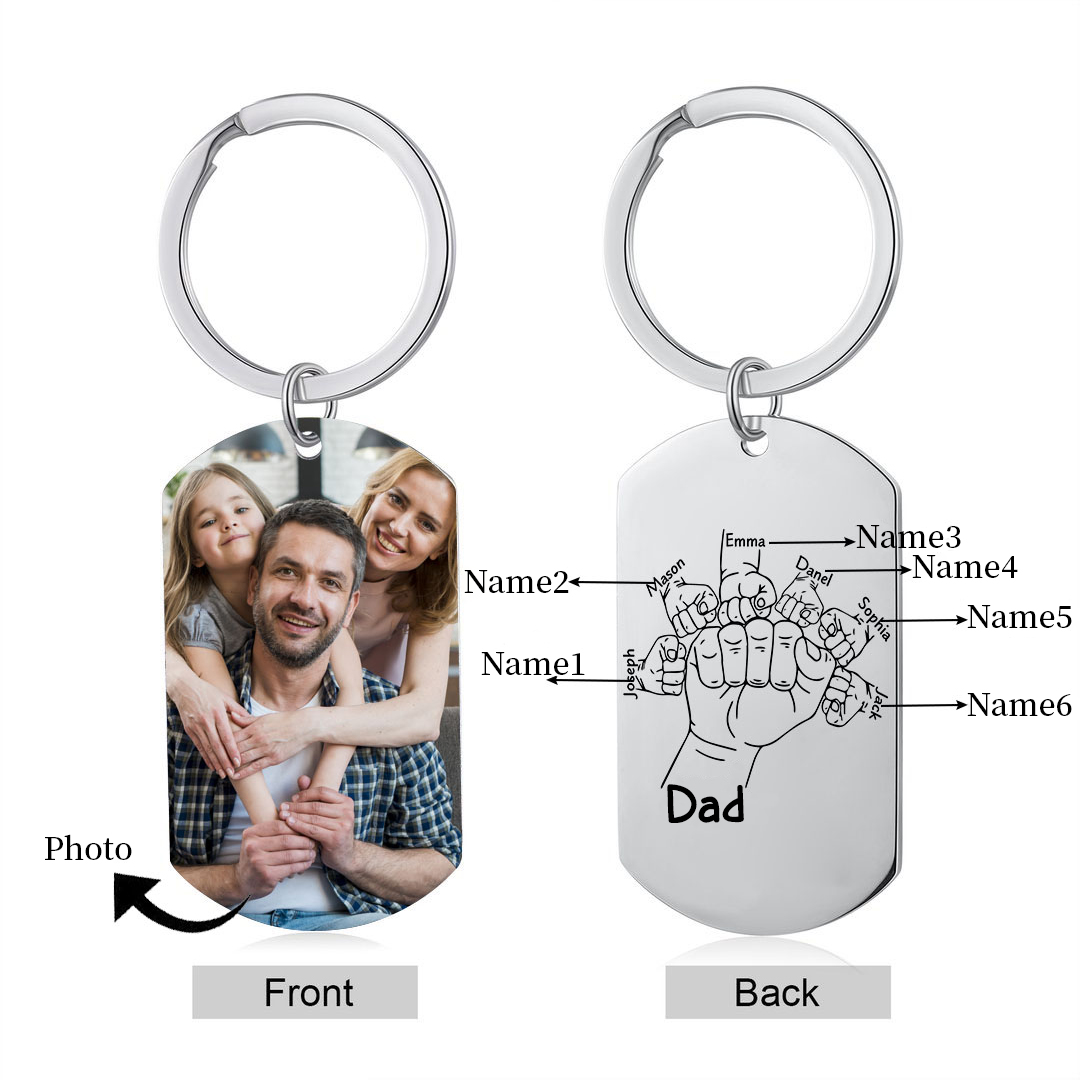 6 Names - Personalised Photo Keychain Custom Fist Bump Keychain Gifts for Dad-Jessemade AU