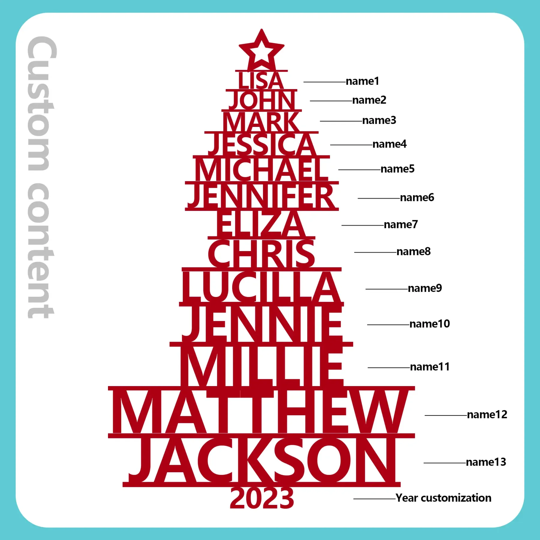 13 Names - Personalised Christmas Tree Ornaments Customised Name Xmas Wooden Decor Gifts for Family Friends-Jessemade AU