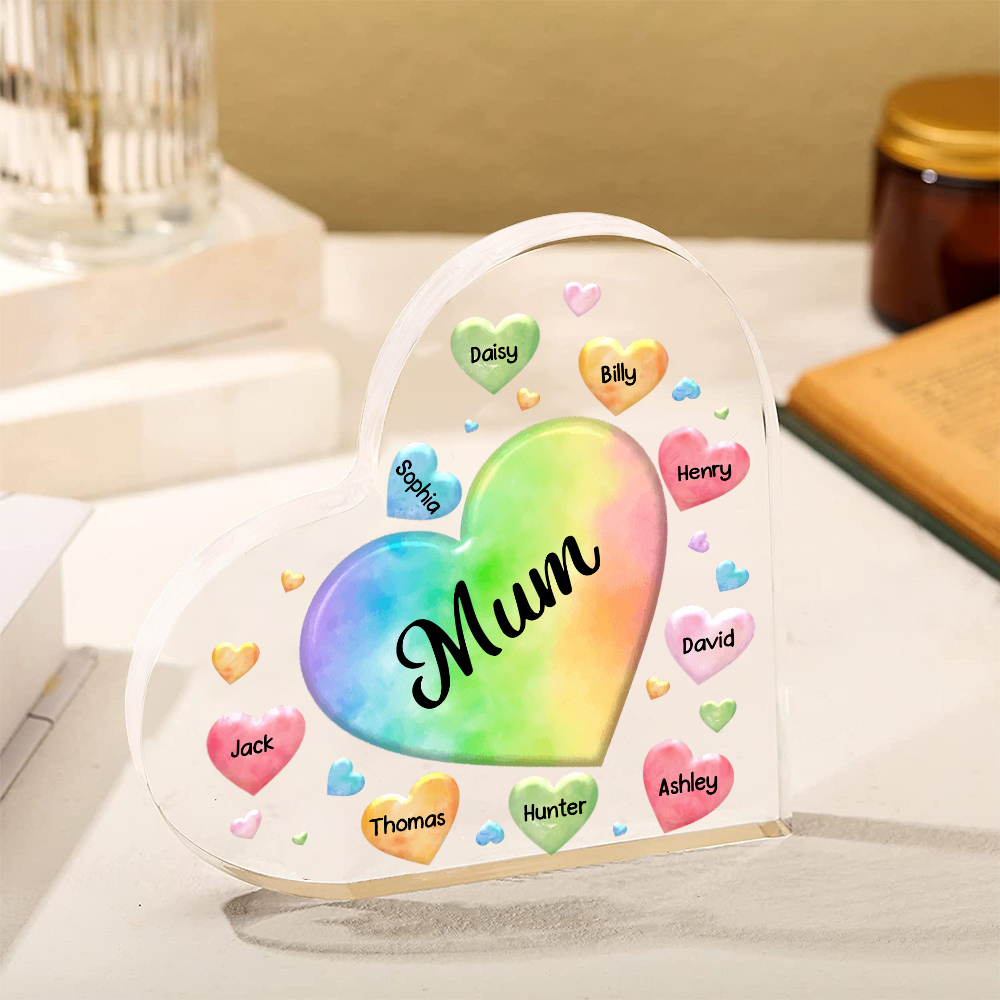9 Names - Personalised Acrylic Heart Keepsake Custom Text Colourful Hearts Ornament Gift for Mother/Grandma-Jessemade AU