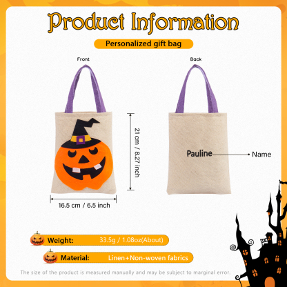 Personalised Halloween Tote Bags Custom 1 Name Halloween Trick or Treat Candy Bags-Jessemade AU