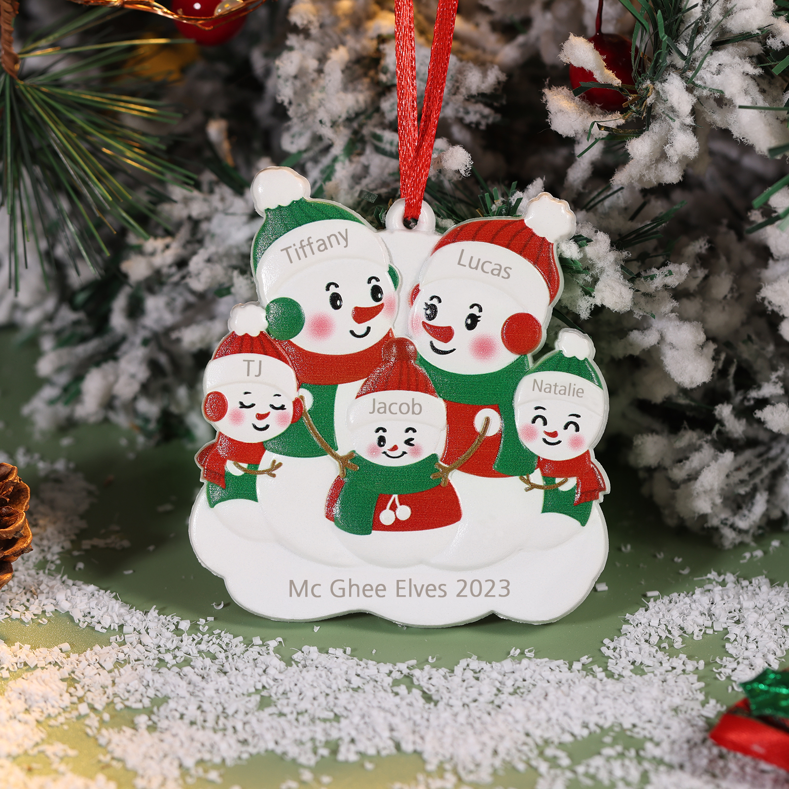 Personalised 5 Names & Text Snowman Christmas Ornament Resin Christmas Tree Pendant for Family-Jessemade AU