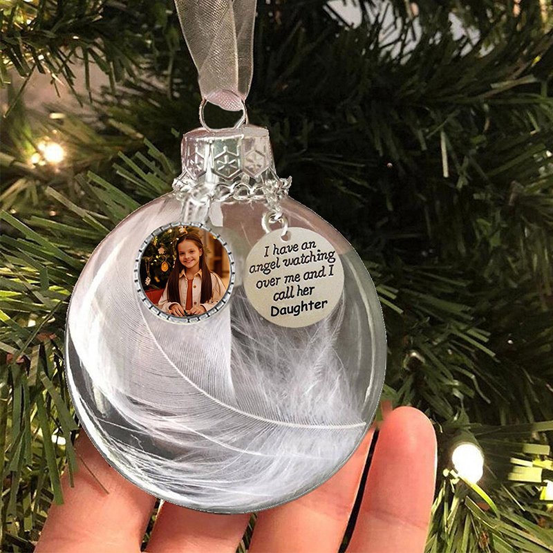 Personalised Christmas Feather Ball Custom Photo Memorial Ornament "I Have An Angel"-Jessemade AU