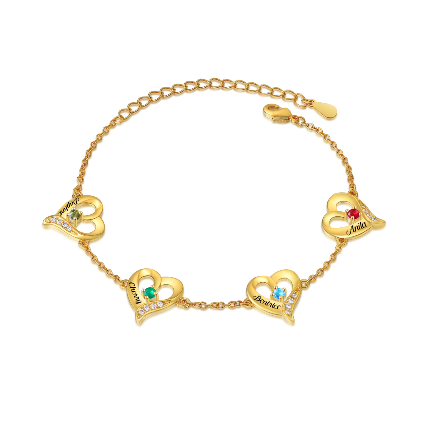 4 Names - Personalised Heart Bracelet Custom Names & Birthstones Bracelets Valentine's Day Gift For Her-Jessemade AU