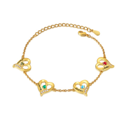 4 Names - Personalised Heart Bracelet Custom Names & Birthstones Bracelets Valentine's Day Gift For Her-Jessemade AU